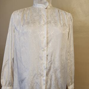 Vintage Ivory Ecru Jacqusrd Print Blouse Top